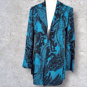 Ming Wang Womens Knit Cardigan Jacket XS Career Blazer Floral Paisley Office